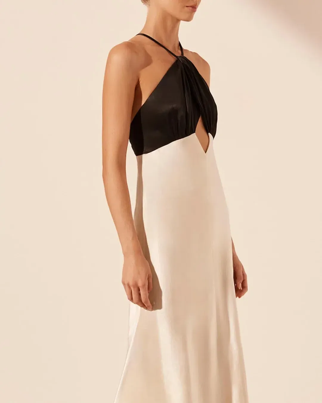Shona Joy Black and White Lino Cross Back Halter Maxi Dress Size AU 10 for rent on The Volte - main image