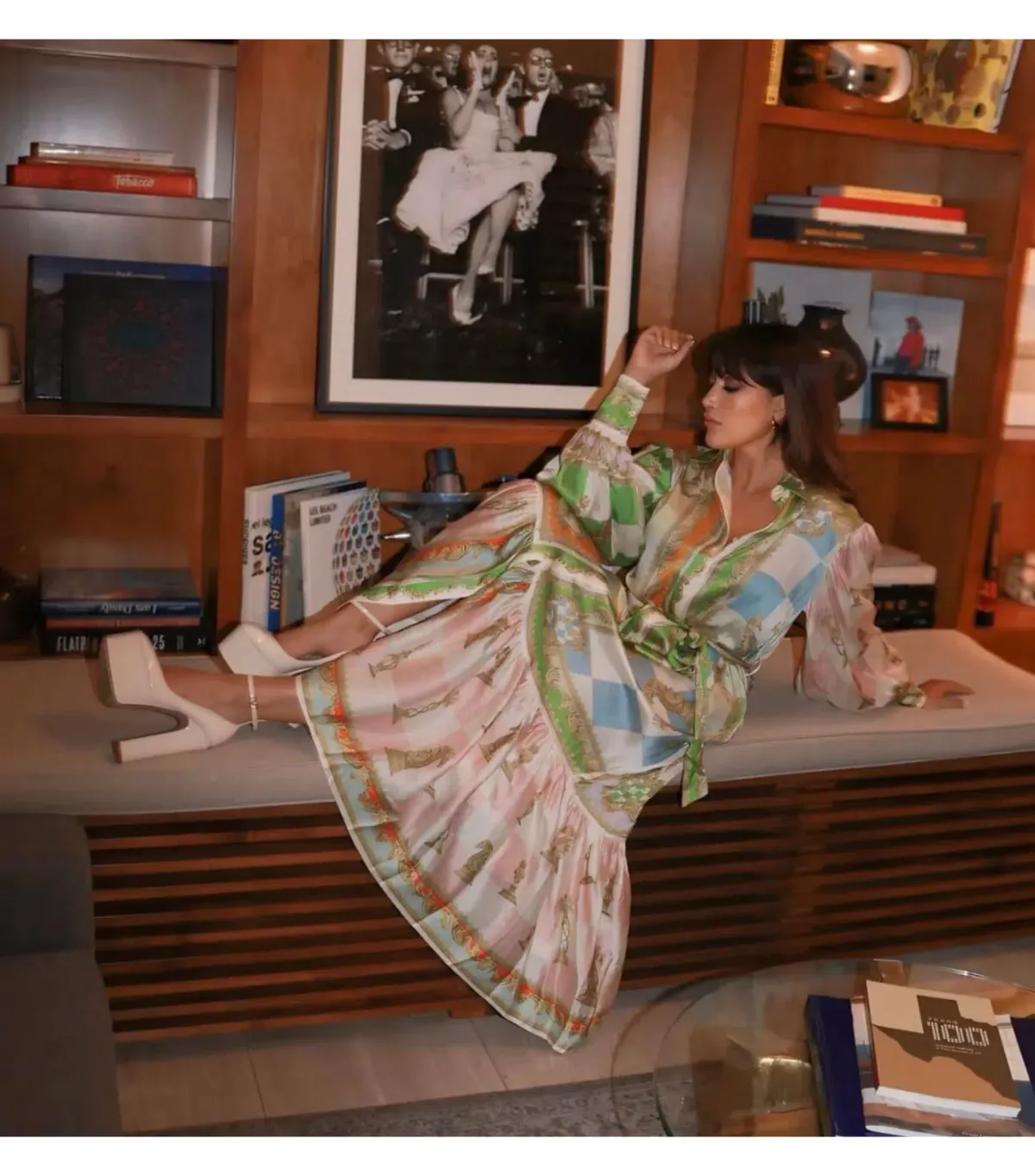 Alemais Checkmate Silk Midi Shirtdress Multi Print Size AU 14 - Image 4