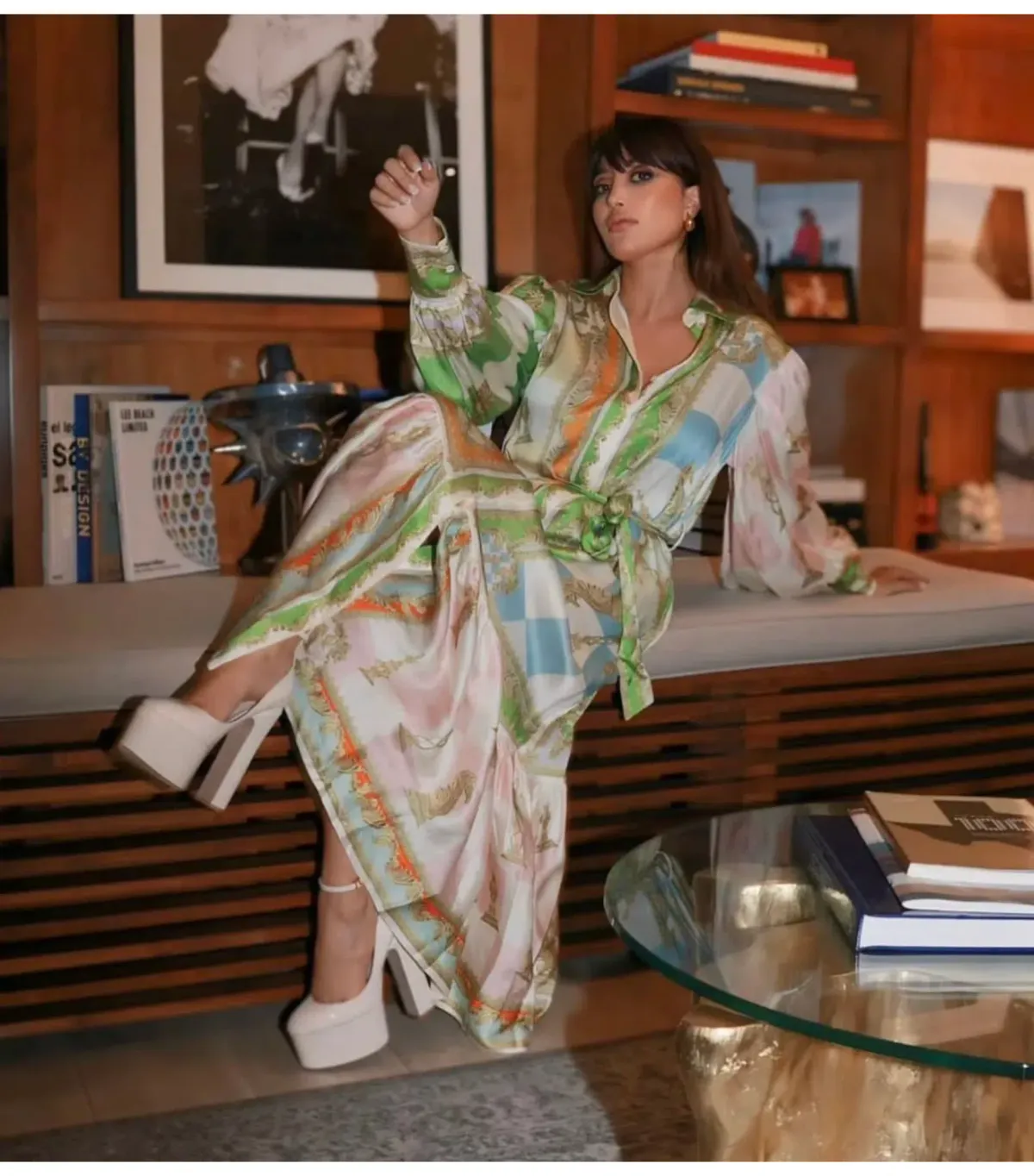 Alemais Checkmate Silk Midi Shirtdress Multi Print Size AU 14 - Image 5