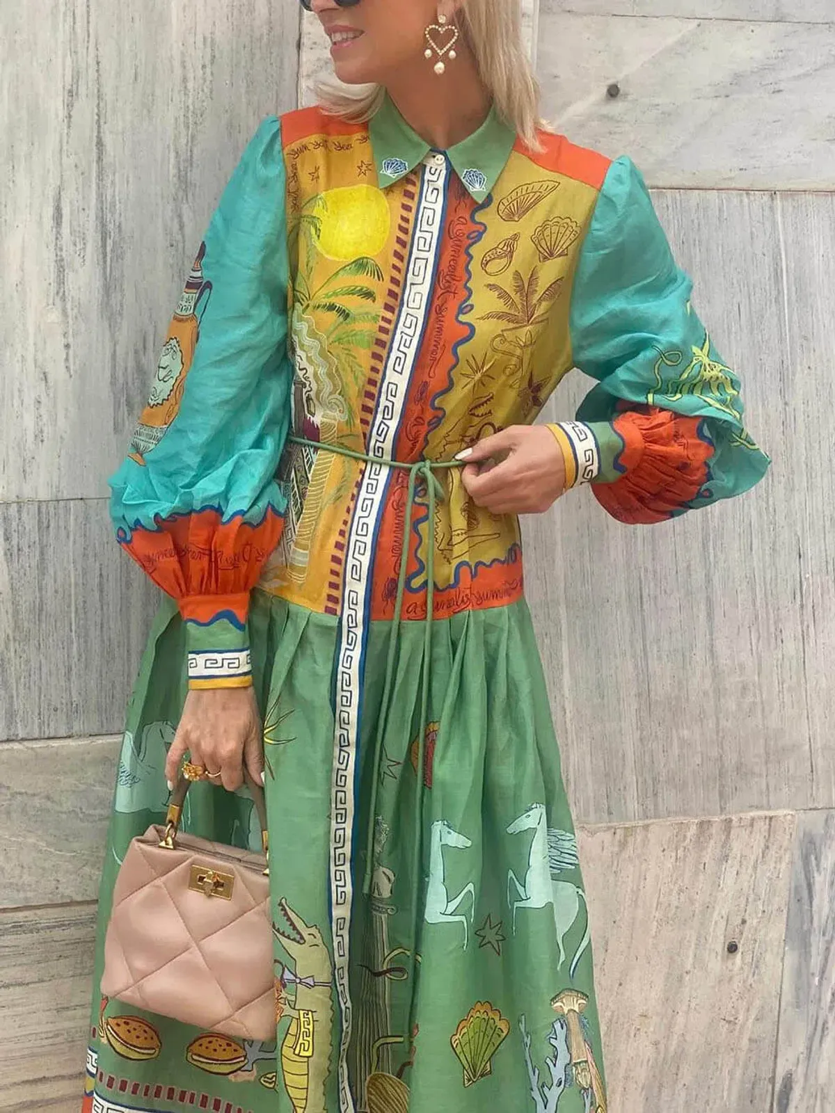 Alemais Surrealist Summer Ramie Midi Shirtdress Size 16 - Image 4