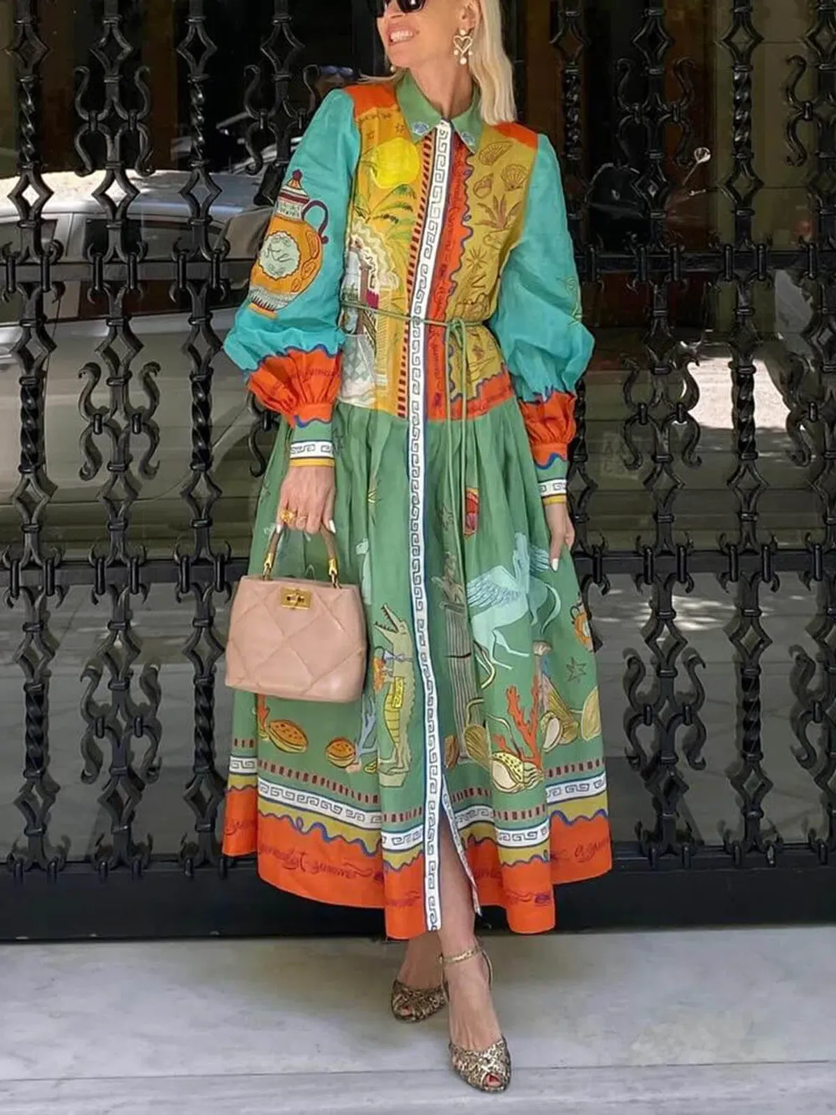 Alemais Surrealist Summer Ramie Midi Shirtdress Size 16 - Image 2