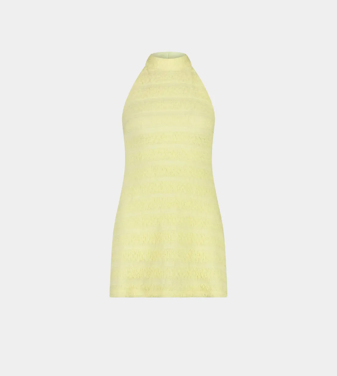 With Harper Lu Textured Halter Mini Dress in Lemon Yellow Size 8 for rent on The Volte - main image
