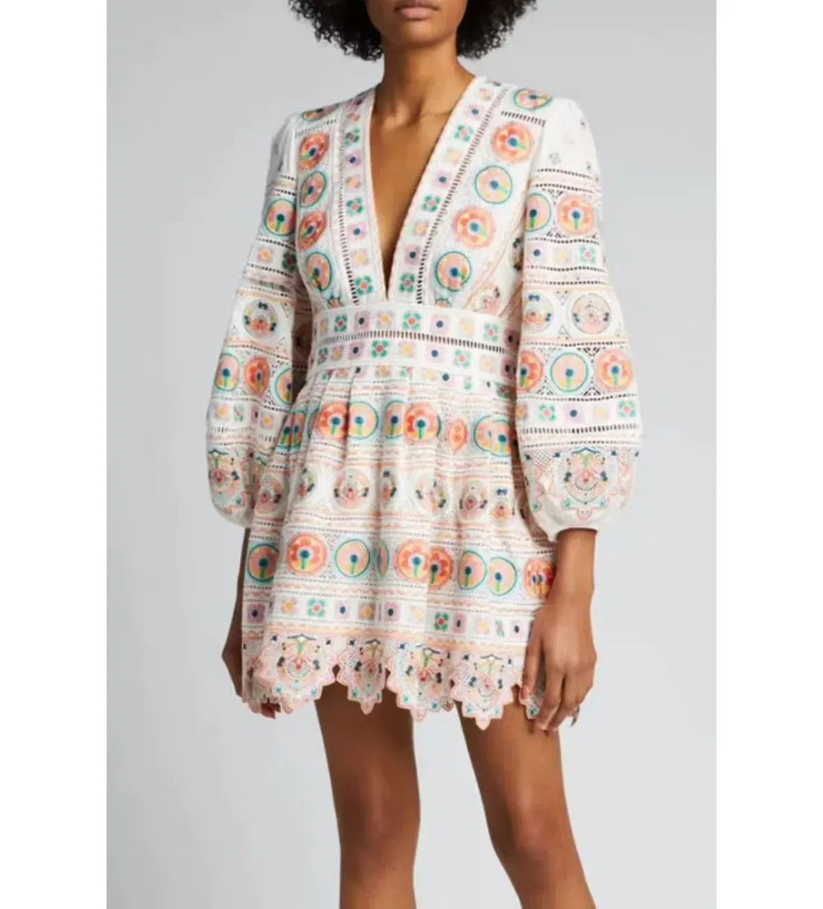 Zimmermann Brighton Plunge Embroidered Floral Mini Dress in Multi Size 0/ 8 AU  - Image 2