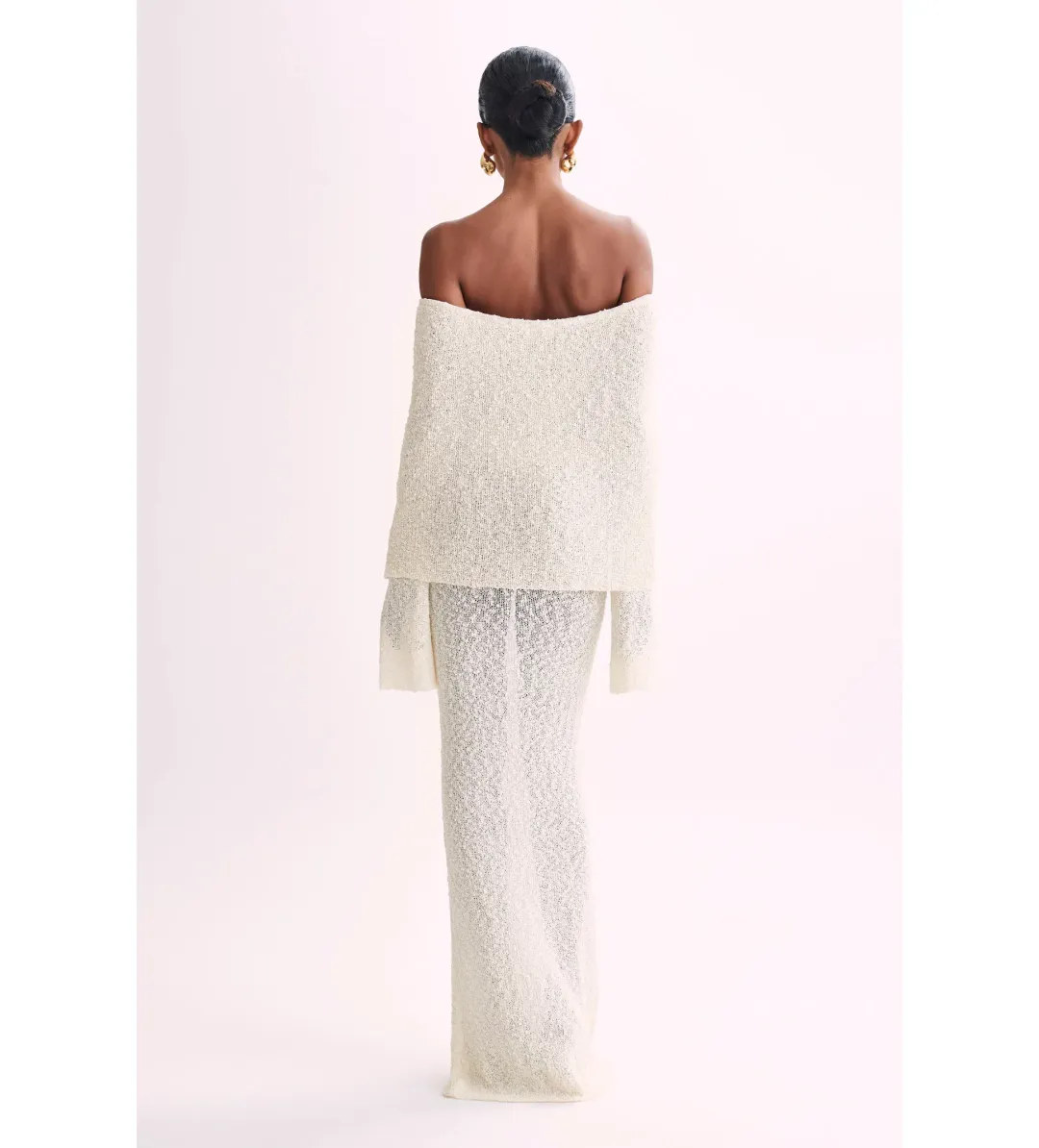 Meshki Marisol Off Shoulder Boucle Maxi Dress in Ivory Size L / AU 12 for rent on The Volte - main image