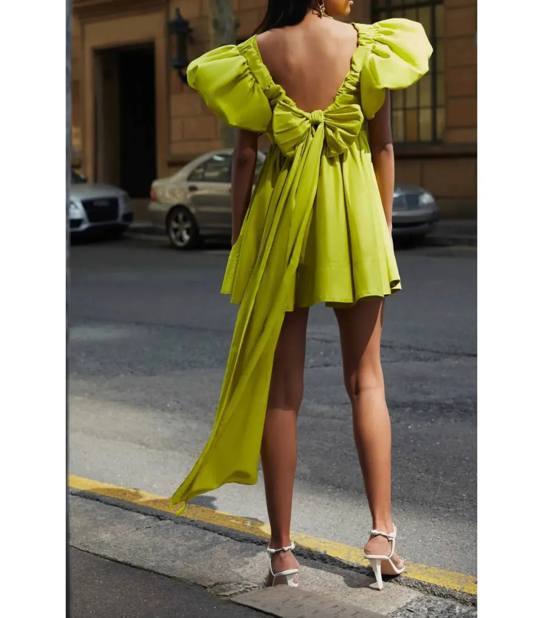 Aje Gretta Bow Back Mini Dress Green Size AU 6  for rent on The Volte - main image