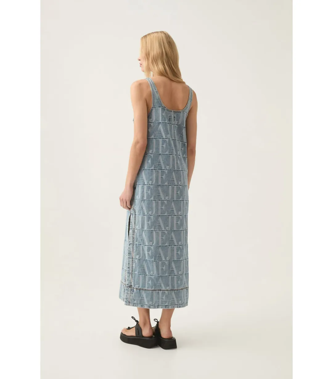 Aje Nostalgia Denim Midi Dress Coastal Logo Wash Size AU 8 for rent on The Volte - main image