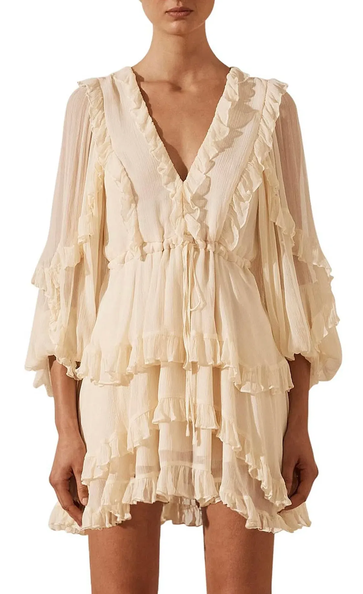 Shona Joy Iris Balloon Sleeve Mini Dress Cream Size AU 8 - Image 2
