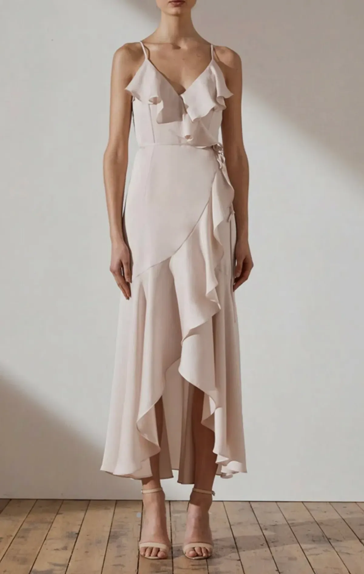 Shona Joy Luxe Bias Frill Wrap Midi Dress Porcelain Size 10 - Image 2