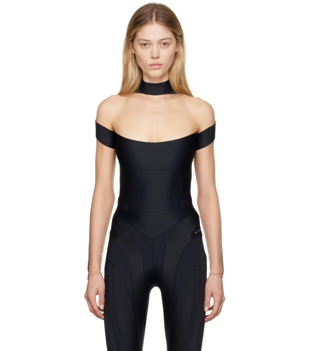 Mugler Illusion Neckline Bodysuit Black & Beige Size 36 / AU 8 for rent on The Volte - main image