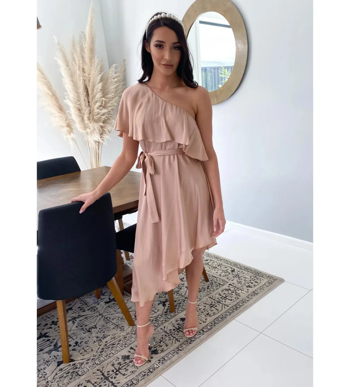 Zimmermann Sueded One Shoulder Midi Dress Beige Size 2 AU 12 - Image 2