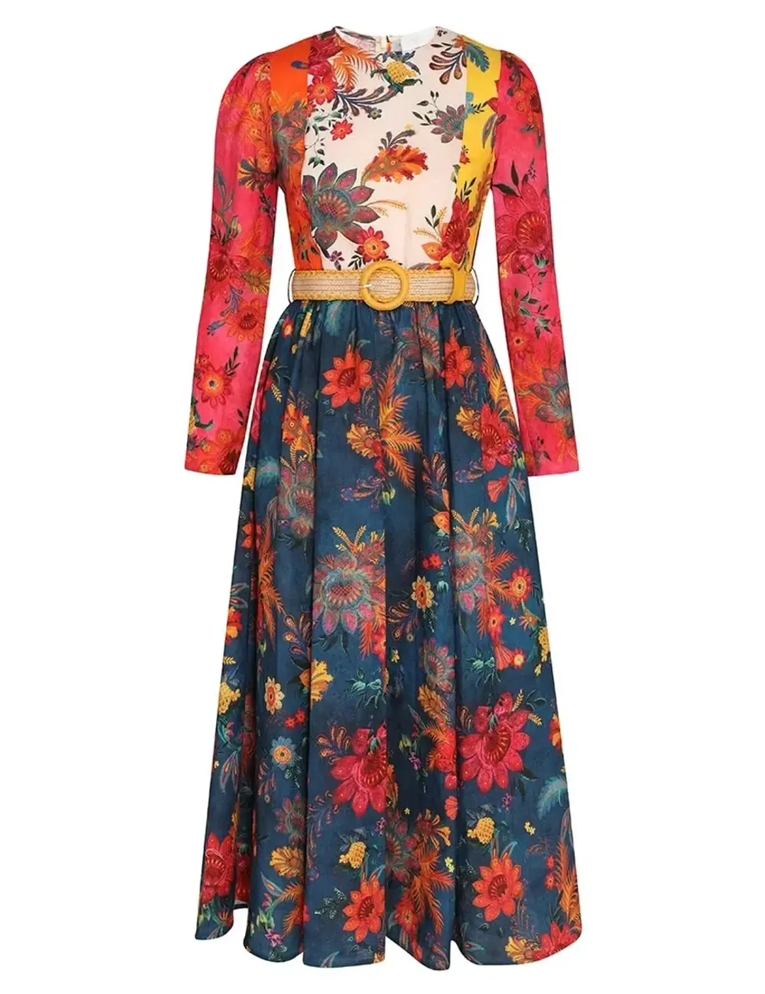 Zimmermann Ginger Long Sleeve Midi Dress Spliced Size AU 14 for rent on The Volte - main image