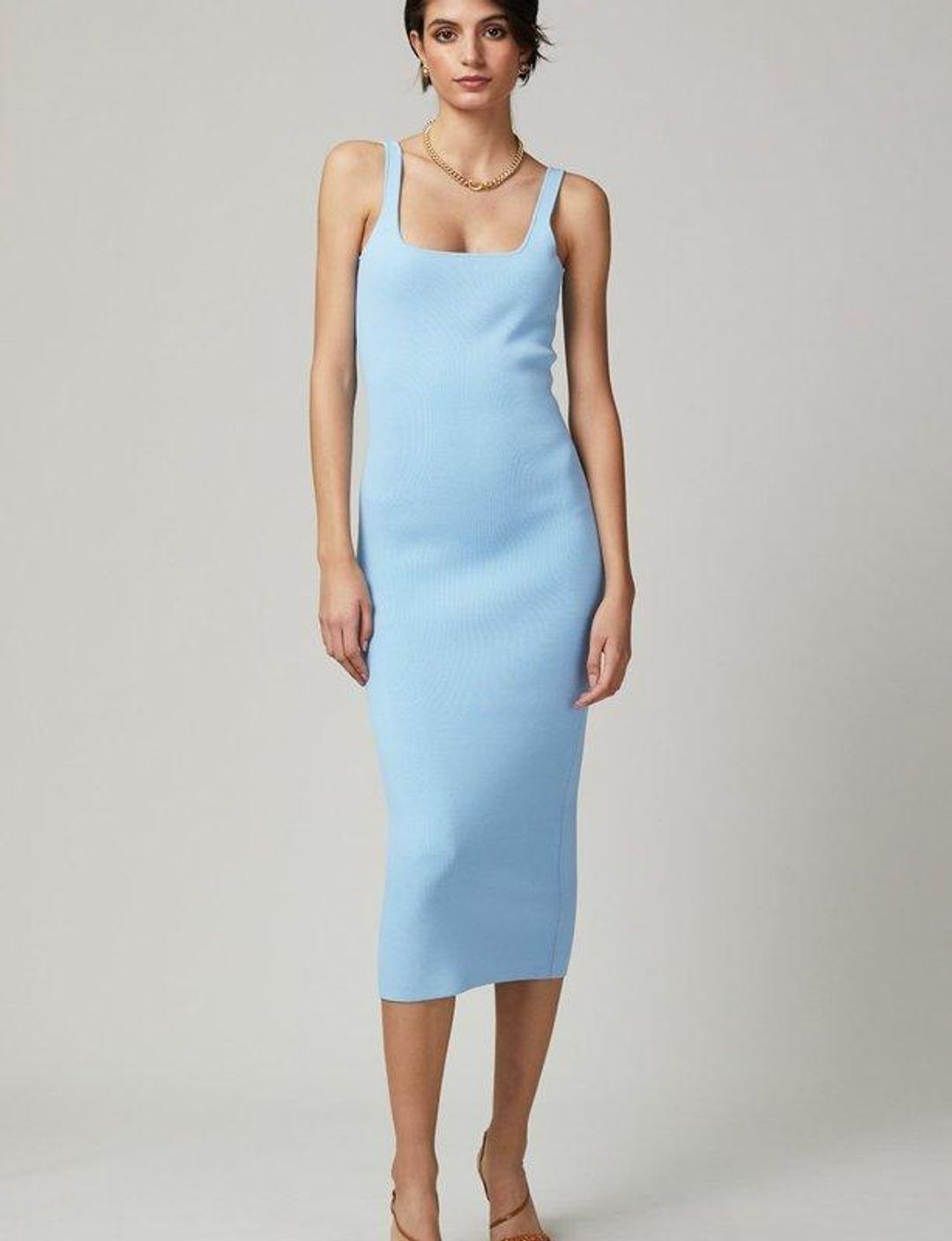 Bec & Bridge Emeline Knit Midi Dress Sky Blue Size 8  for rent on The Volte - main image