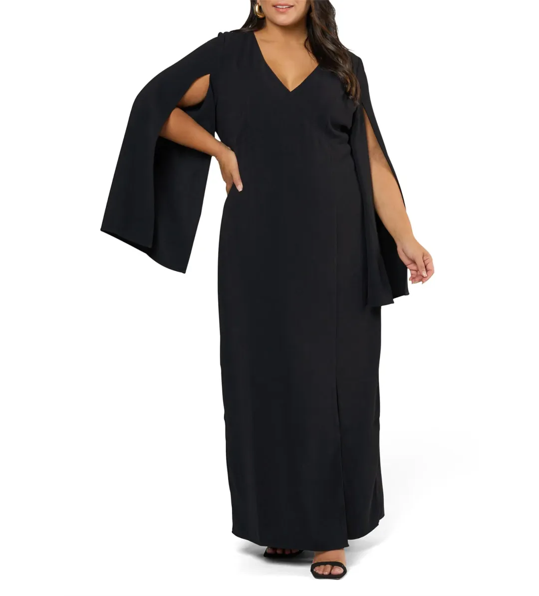 Curve Project Main Character Cape Maxi Dress Black by Pink Dusk Size 16 for rent on The Volte - main image
