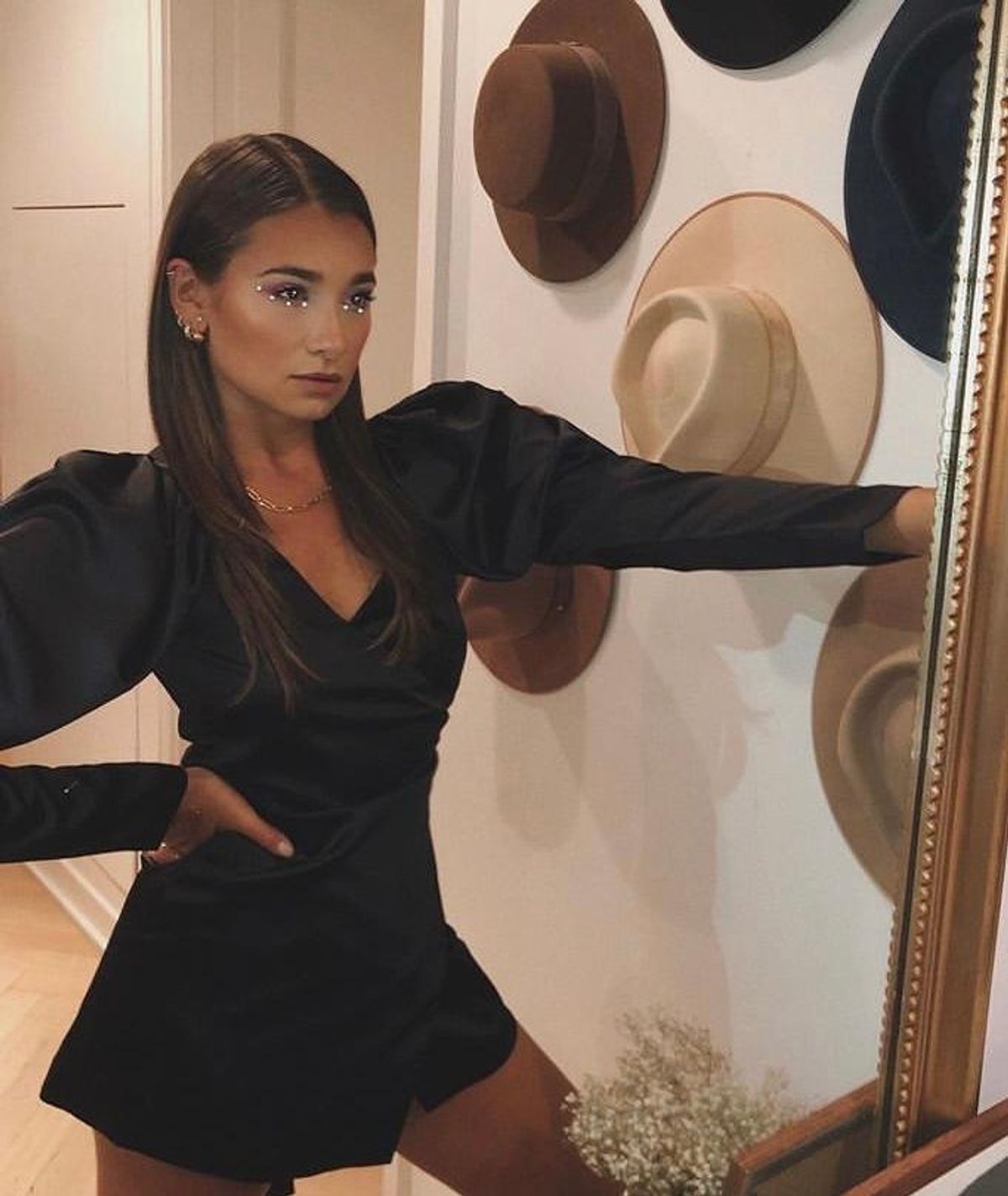 Rotate Puff Sleeve V Neck Mini Dress Black Size 6 - Image 3