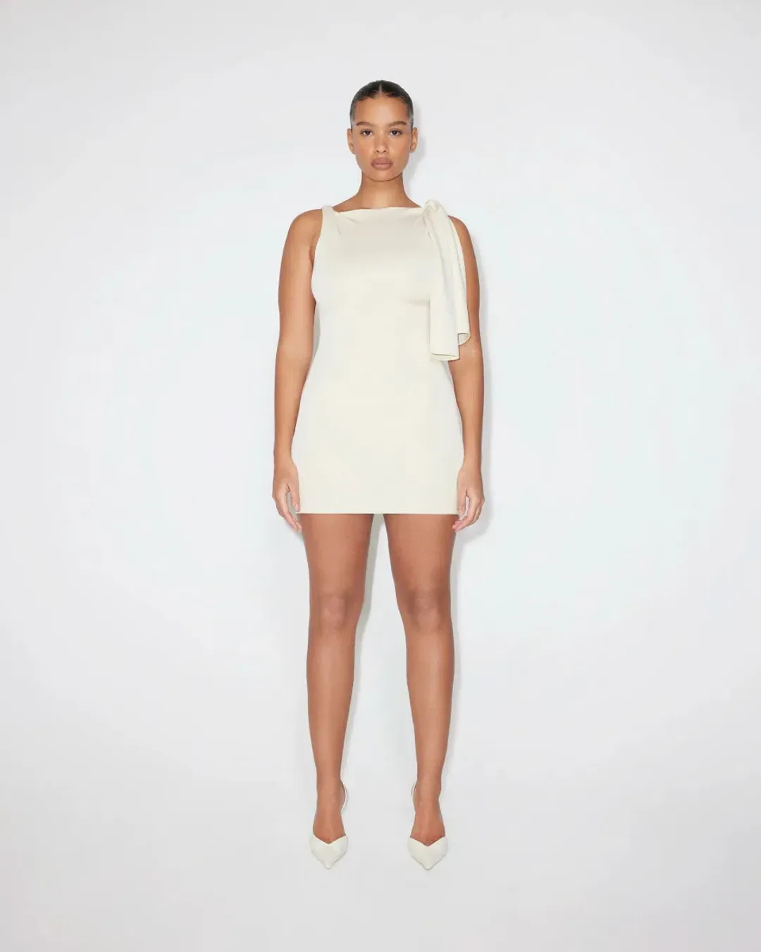 Khy Sueded Knotted Mini Dress Cream Size 6 for rent on The Volte - main image