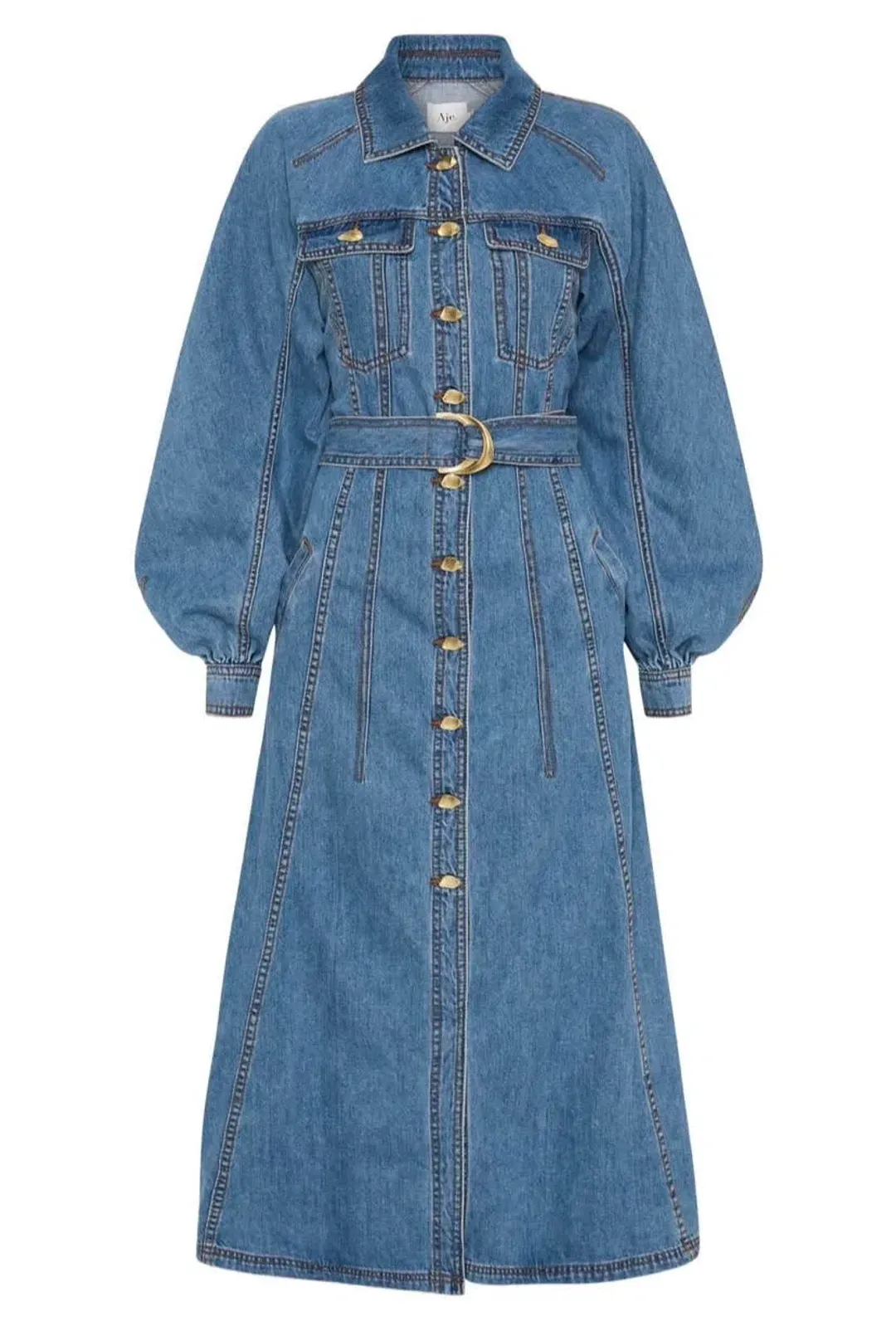 Aje Denim Full Sleeve Midi Dress Blue Size 8 for rent on The Volte - main image