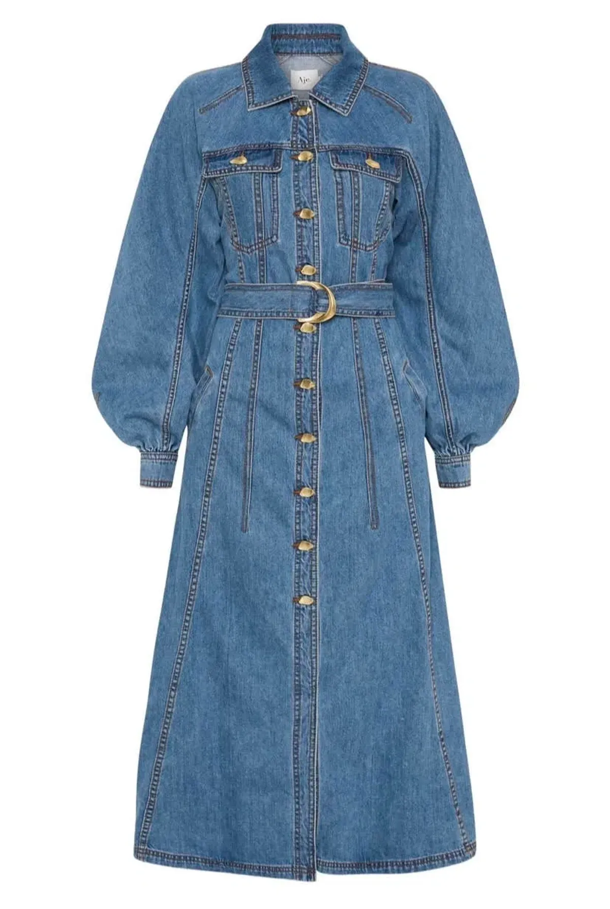 Aje Denim Full Sleeve Midi Dress Blue Size 8 - Image 4