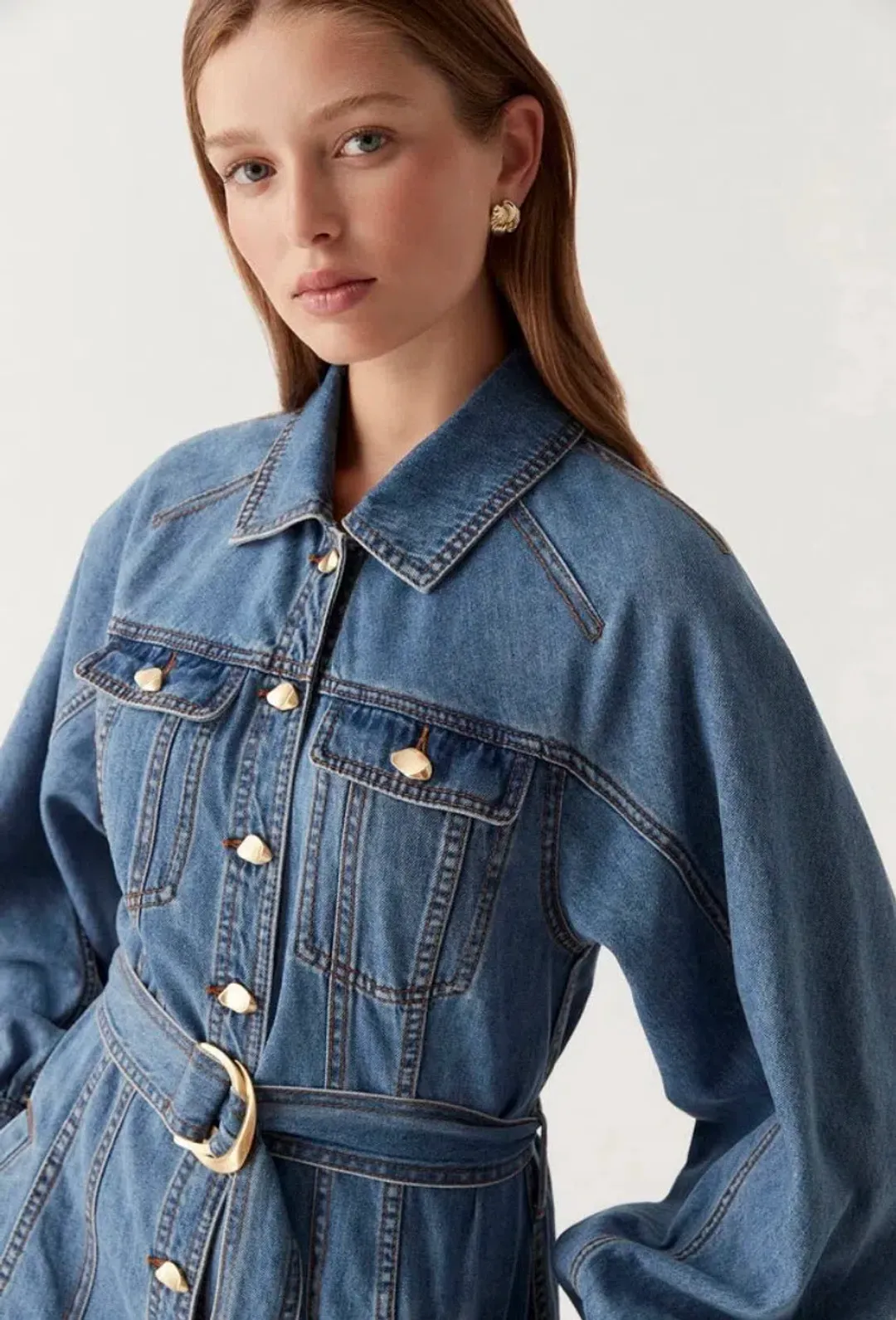 Aje Denim Full Sleeve Midi Dress Blue Size 8 for rent on The Volte - main image