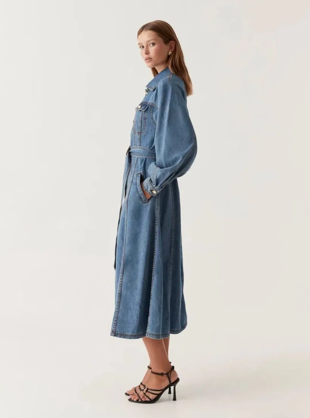 Aje Denim Full Sleeve Midi Dress Blue Size 8 for rent on The Volte - main image