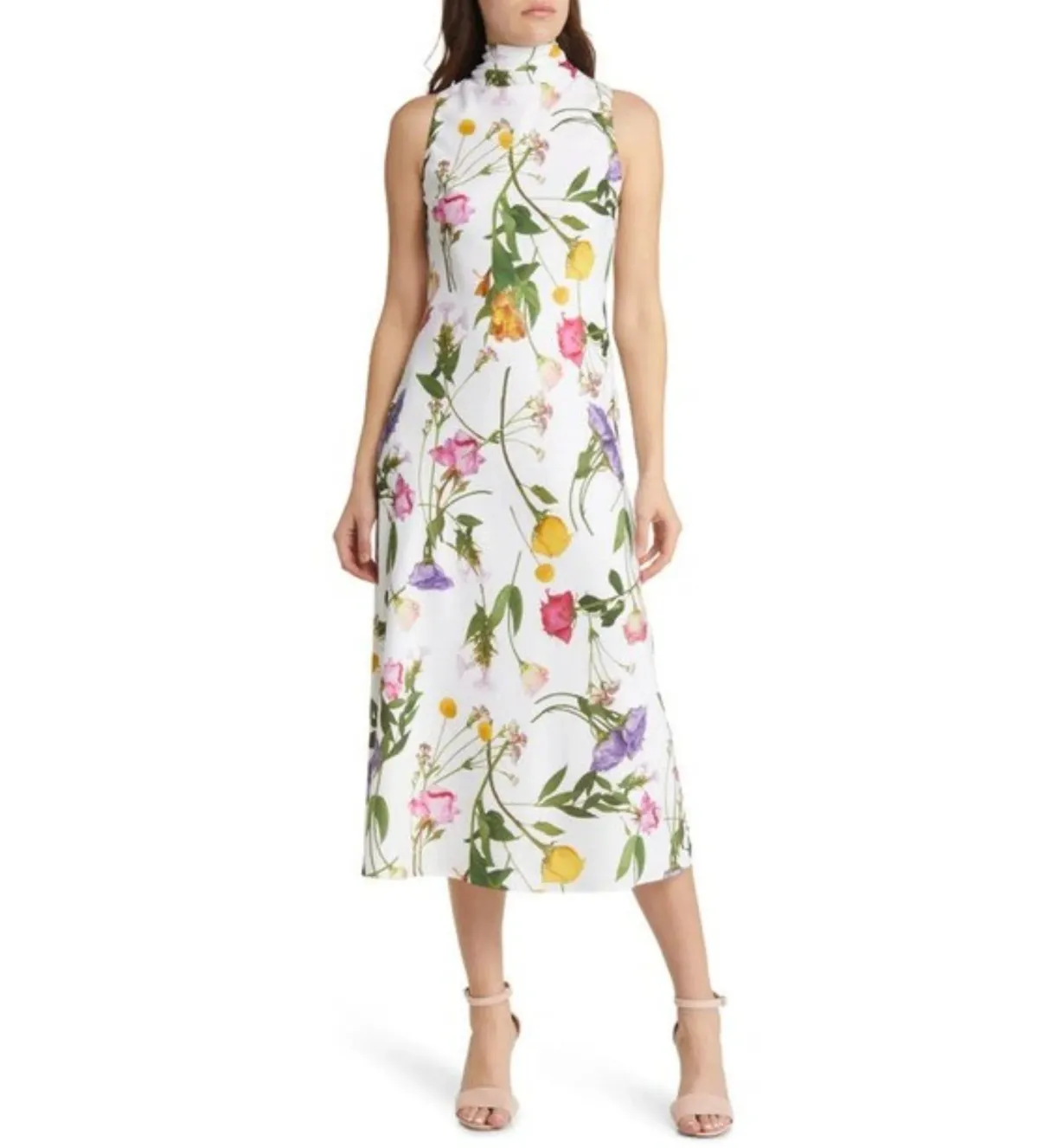Ted Baker Addilin Cowl Neck Slip Midi Dress White Floral Size 2 AU 10 - Image 1