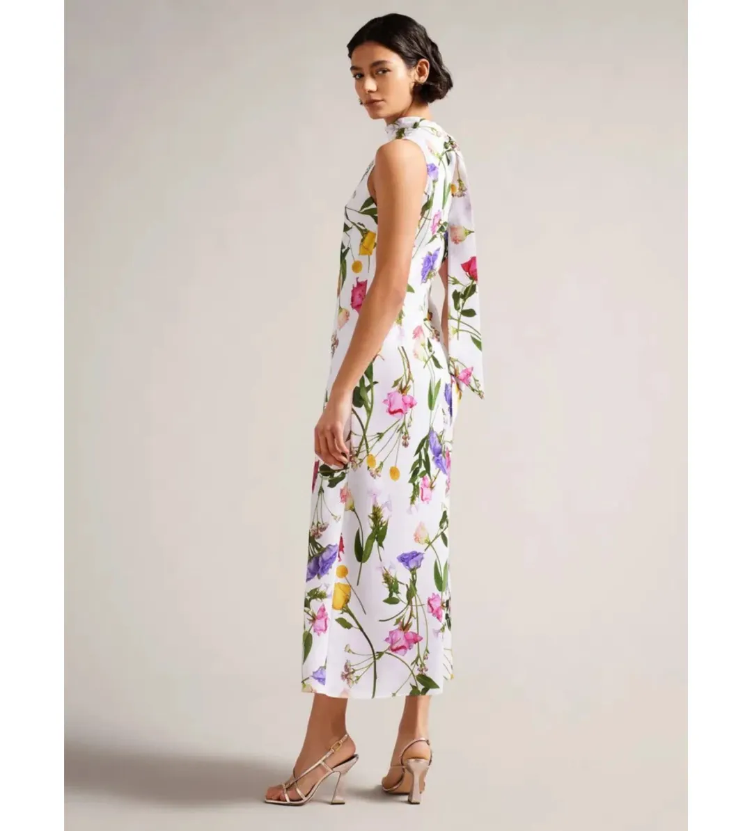 Ted Baker Addilin Cowl Neck Slip Midi Dress White Floral Size 2 AU 10 for rent on The Volte - main image