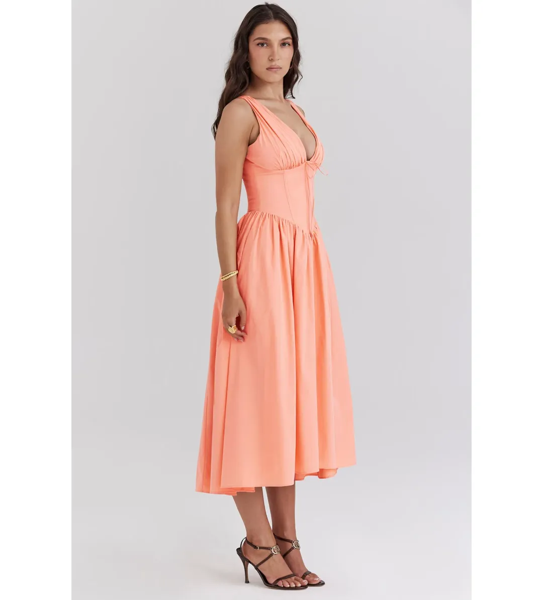 House of CB Emmelina Sorbet Cotton Corset Midi Sundress Size 8 for rent on The Volte - main image