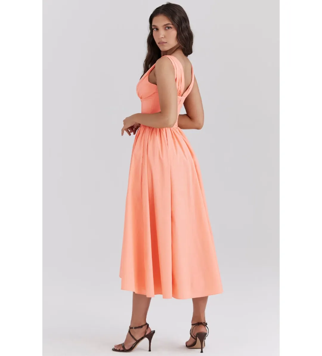 House of CB Emmelina Sorbet Cotton Corset Midi Sundress Size 8 for rent on The Volte - main image