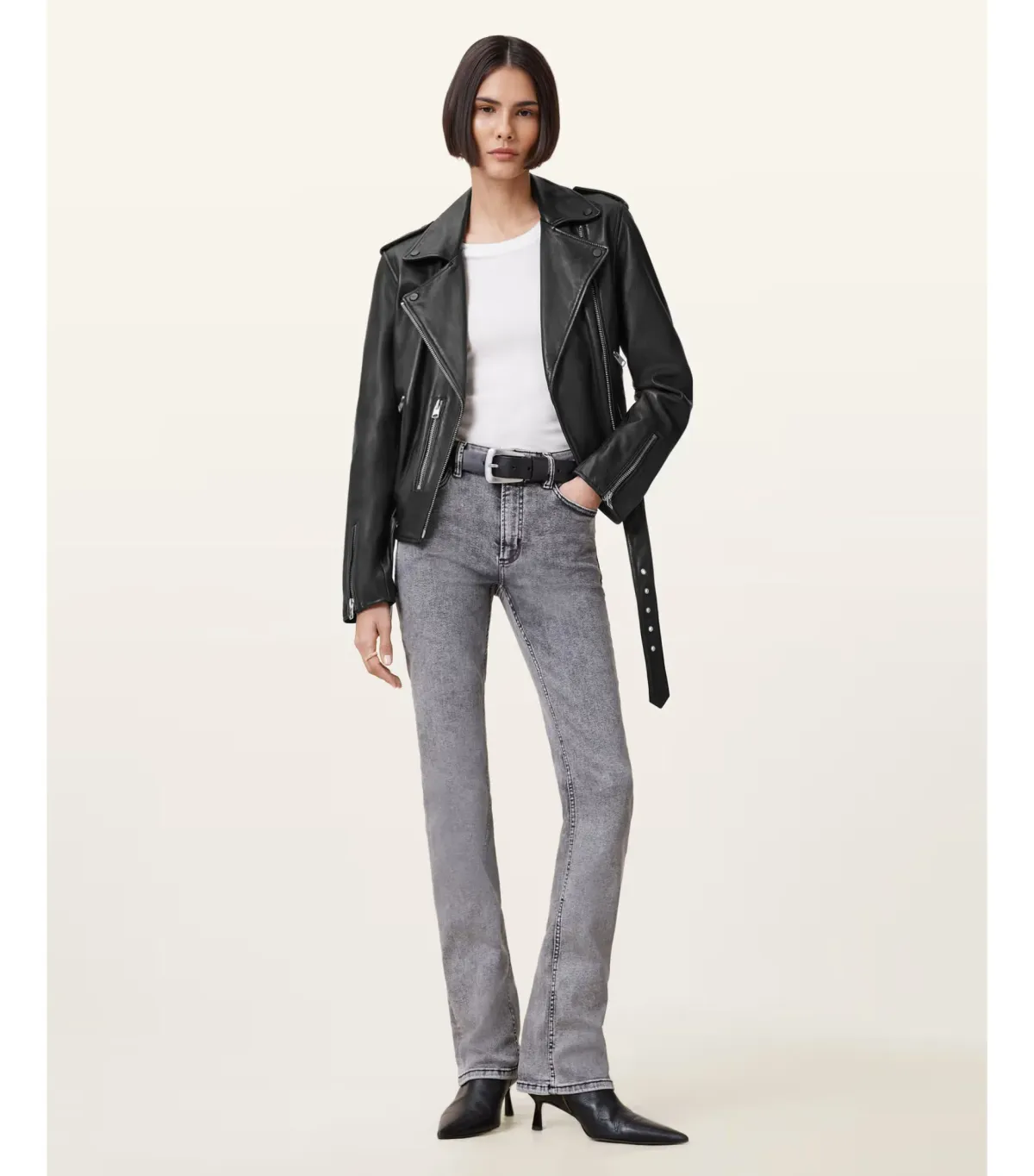 AllSaints Balfern Leather Biker Jacket Black Size AU 8 - Image 1