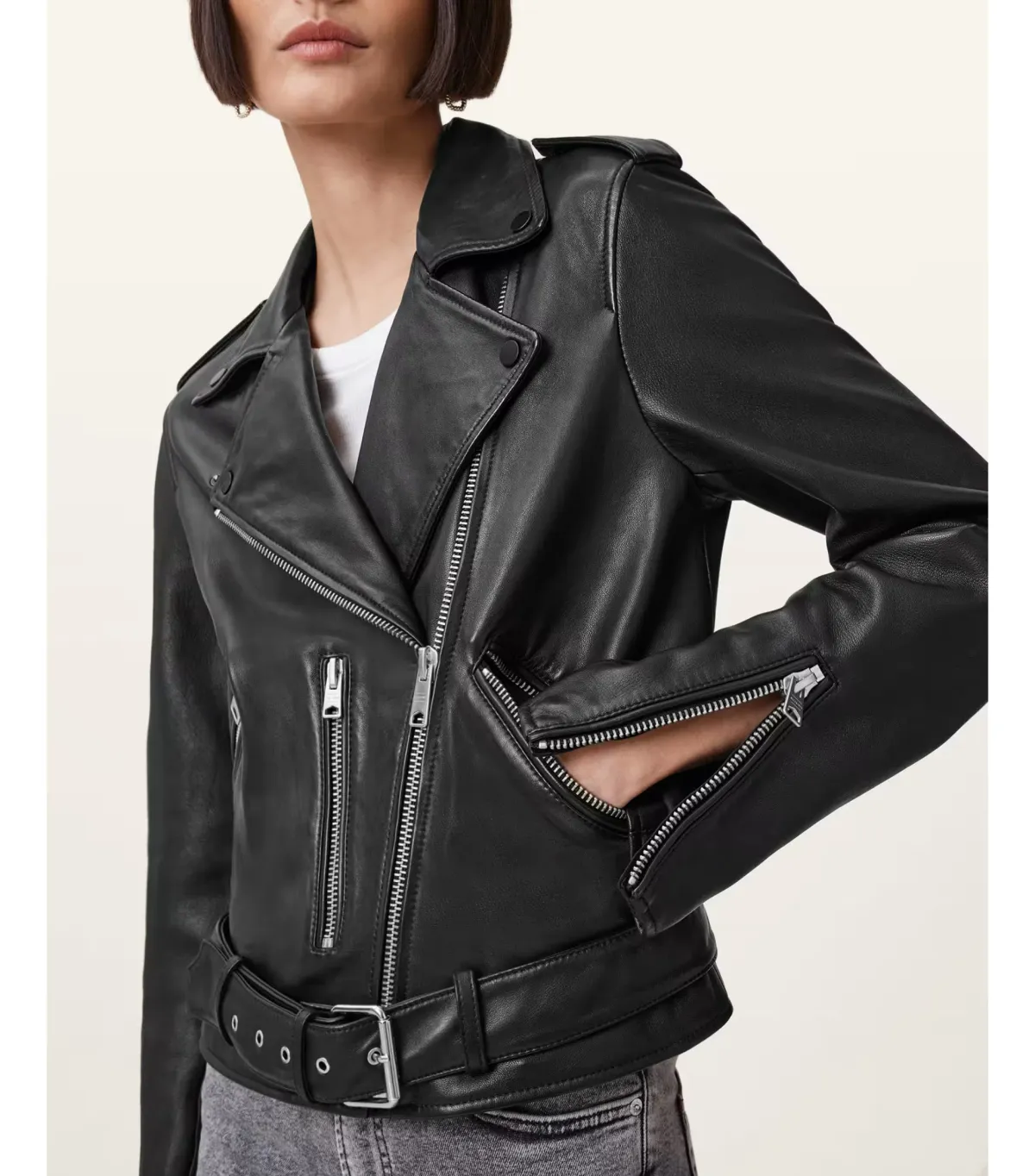 AllSaints Balfern Leather Biker Jacket Black Size AU 8 - Image 2