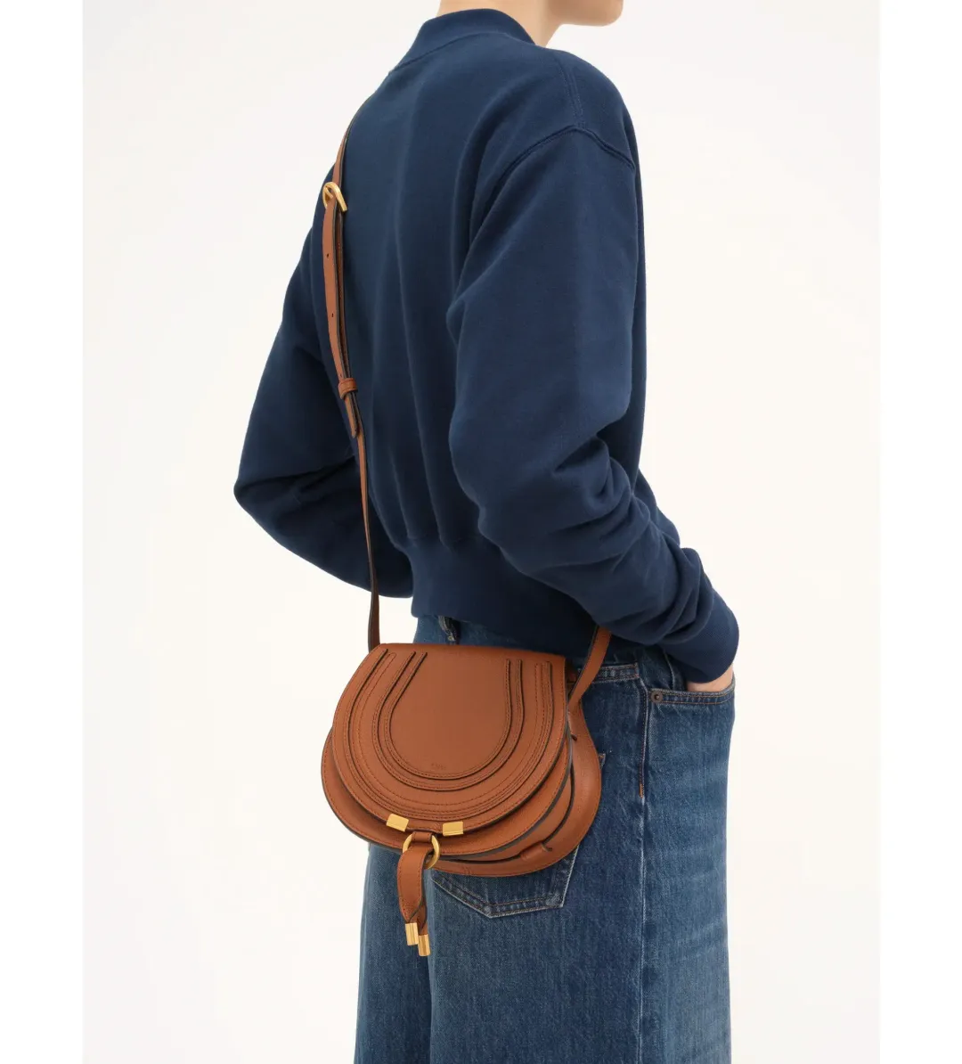 Chloe Small Marcie Saddle Bag in Grained Leather Tan for rent on The Volte - main image