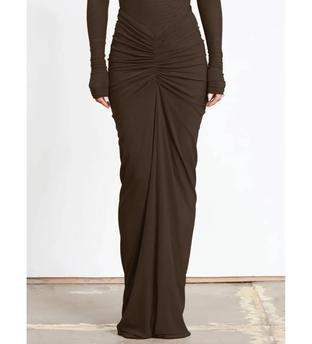 Effie Kats Pia Bodysuit Size S / AU 8 & Pilar Mesh Skirt Size XS / AU 8 Set Chocolate for rent on The Volte - main image