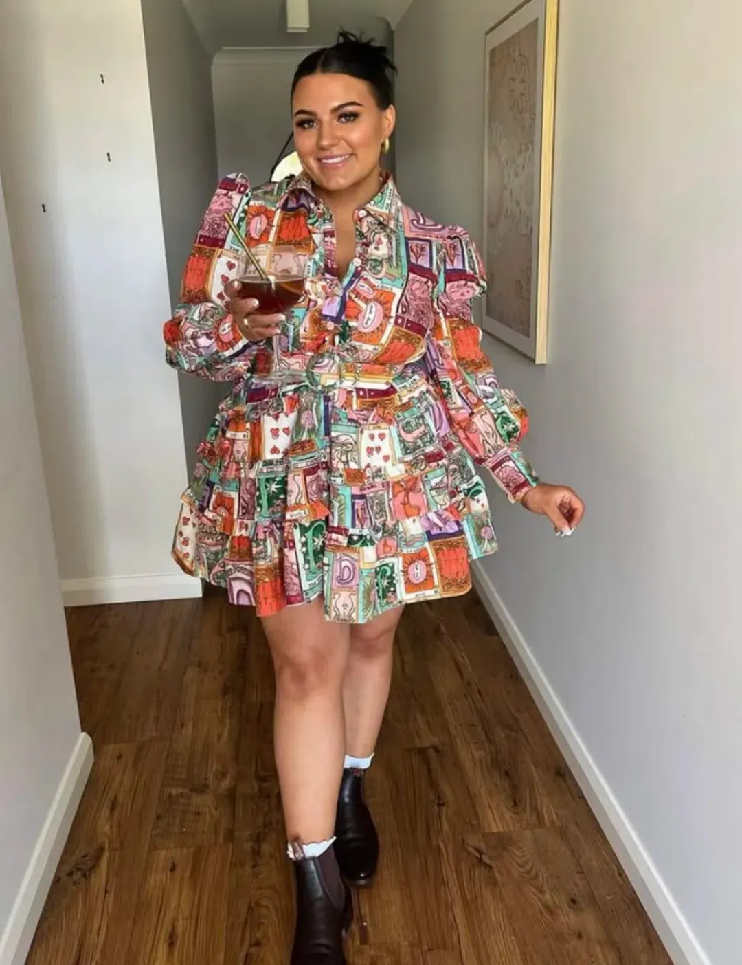 Kate Ford Cairo Frill Layered Mini Dress Wheel of Fortune Size 4 / AU 14 for rent on The Volte - main image