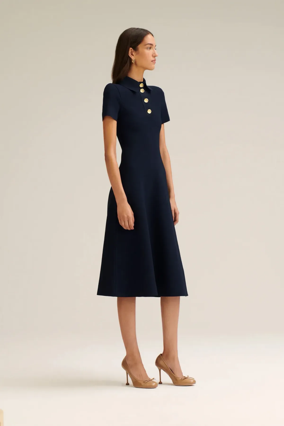 Scanlan Theodore Crepe Knit Poppy Shirt Midi Dress in Navy Size 10 - Image 2