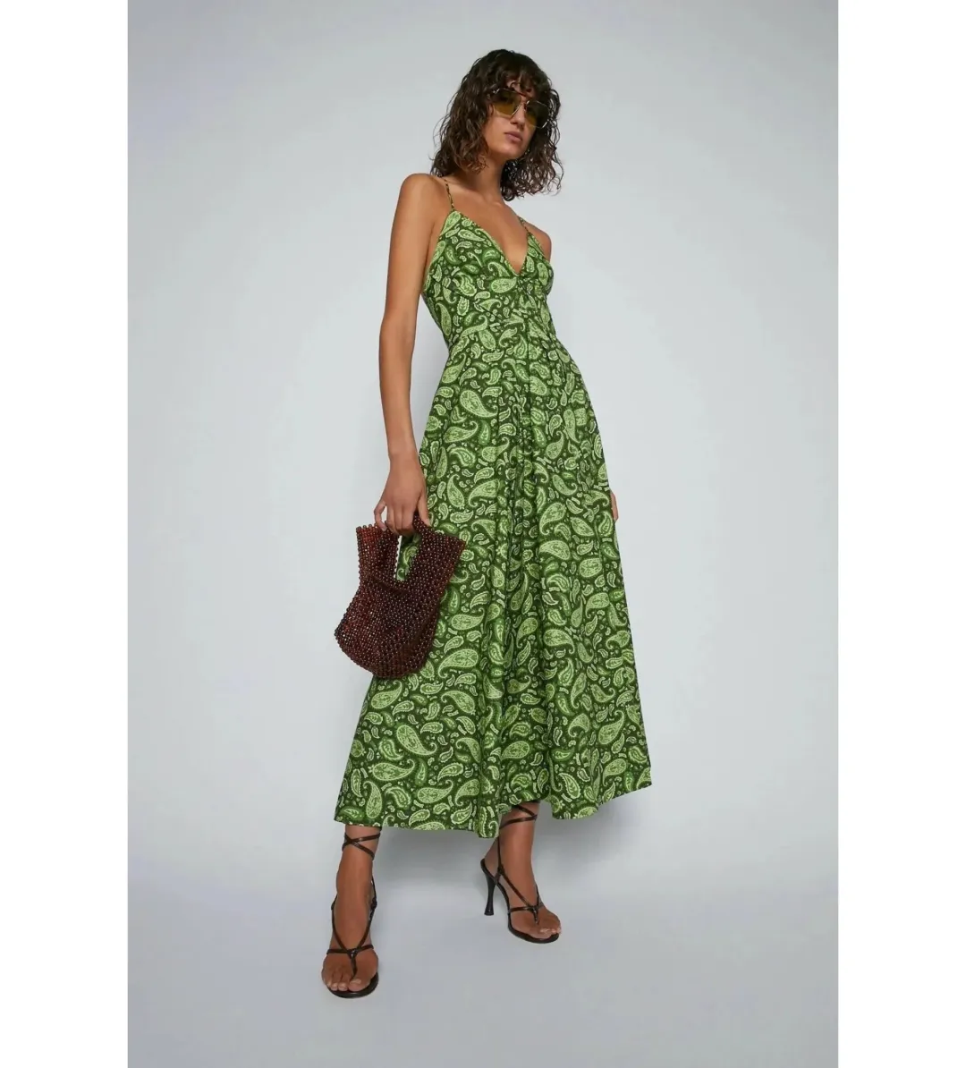 Scanlan Theodore Cotton Paisley Shoestring Dress in Green Size AU 8 for rent on The Volte - main image