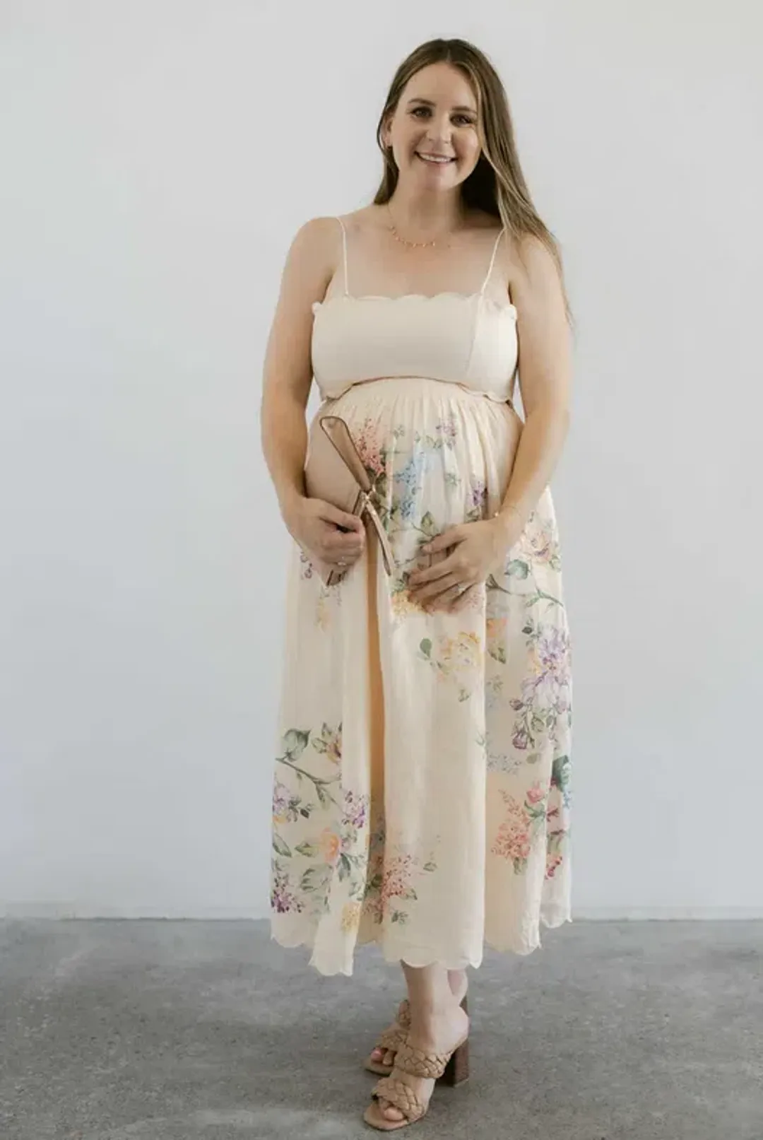 Zimmermann Halliday Scallop Midi Dress in Cream Watercolour Floral Size 4 / AU14-16 for rent on The Volte - main image