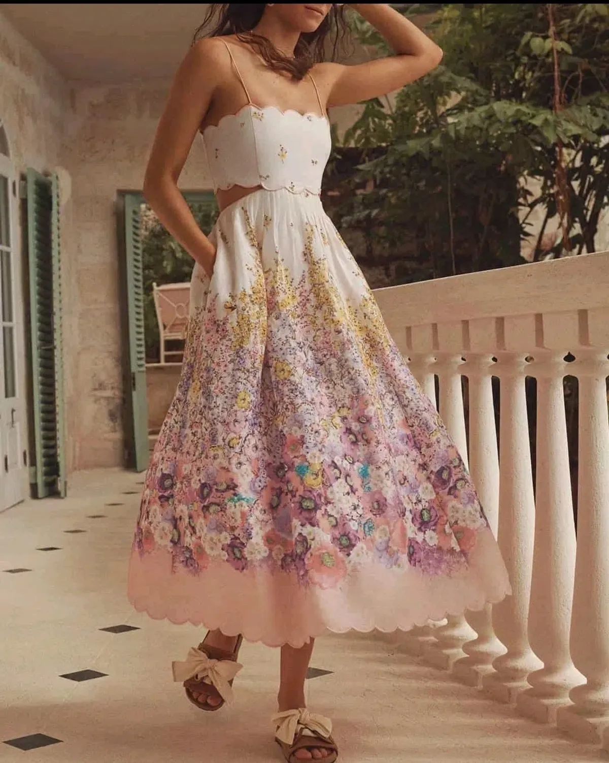 Zimmermann Jude Scallop Midi Dress in Peach Gradient Floral Size 3 /AU 10-12 - Image 3