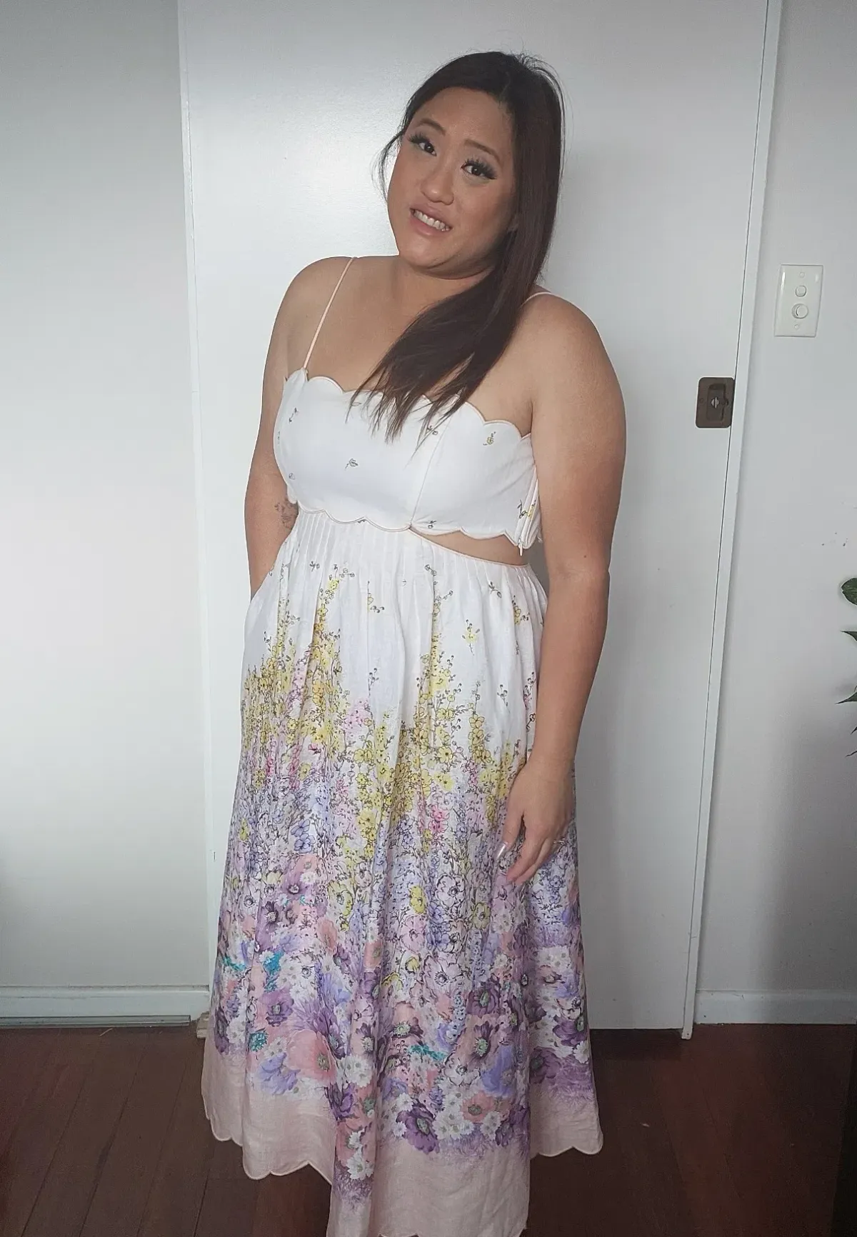 Zimmermann Jude Scallop Midi Dress in Peach Gradient Floral Size 3 /AU 10-12 - Image 2