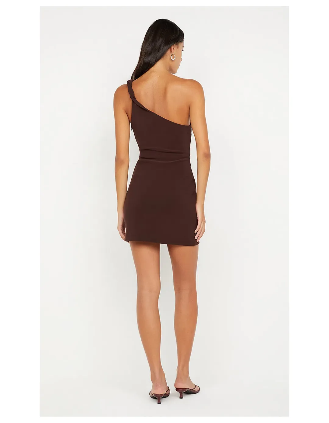 Bec & Bridge Ariven Asym Mini Dress in Dark Chocolate Brown Size 8 for rent on The Volte - main image