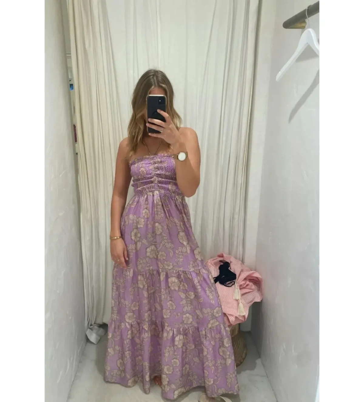 Kivari Elzette Tiered Midi Dress Lilac Floral Size 10 - Image 3