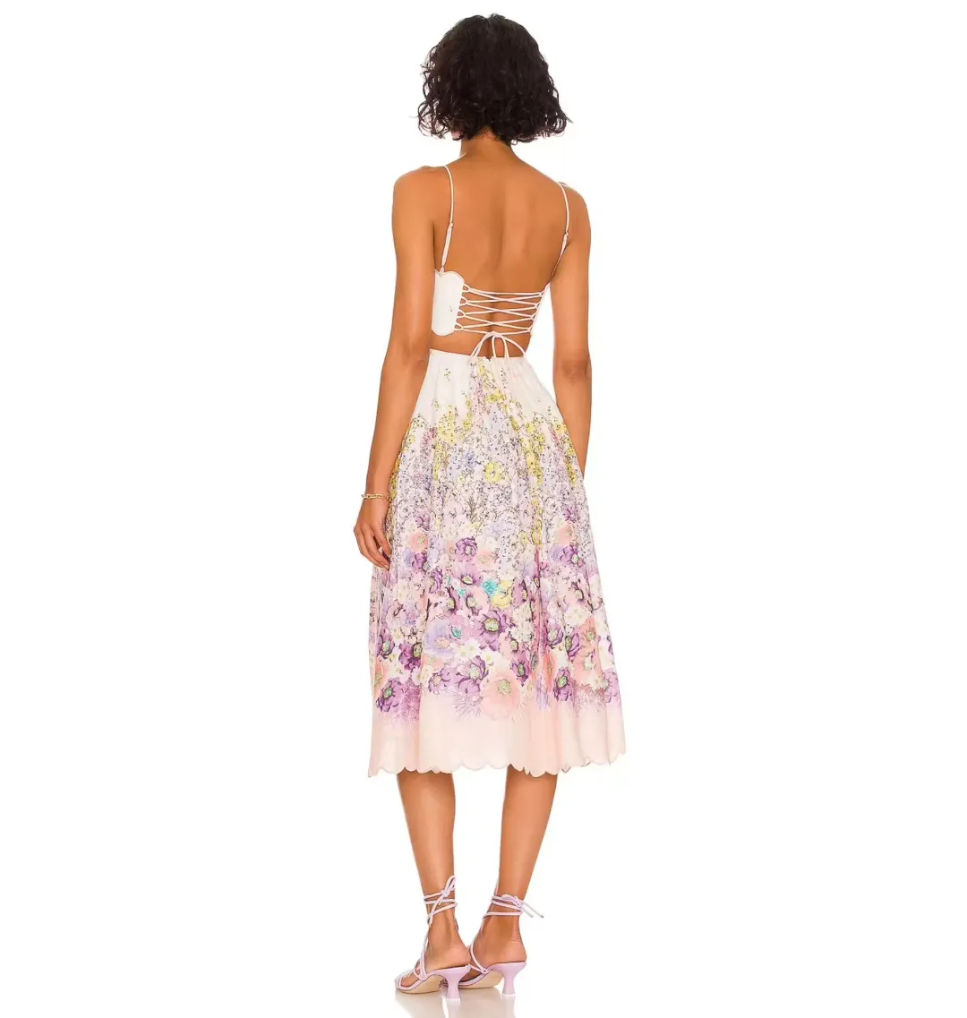 Zimmermann Jude Scallop Midi Dress Peach Gradient Floral Size 2 / AU 12 for rent on The Volte - main image