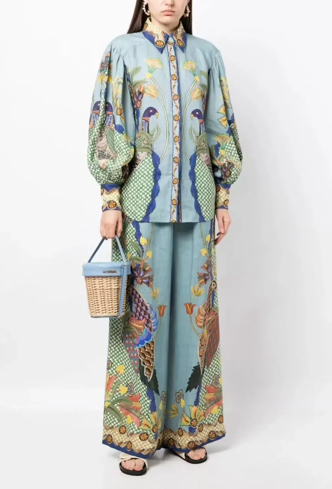 Alemais Gilly Shirt & Pant Set Misty Blue Print Size AU 14 for rent on The Volte - main image