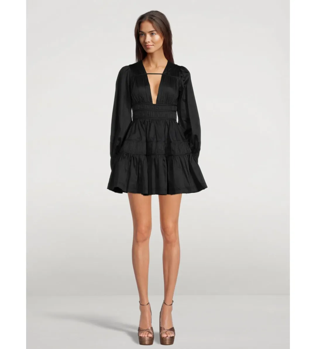 Aje Fallingwater Fallingwater Gathered Mini Dress in Black Size S / AU 8 for rent on The Volte - main image