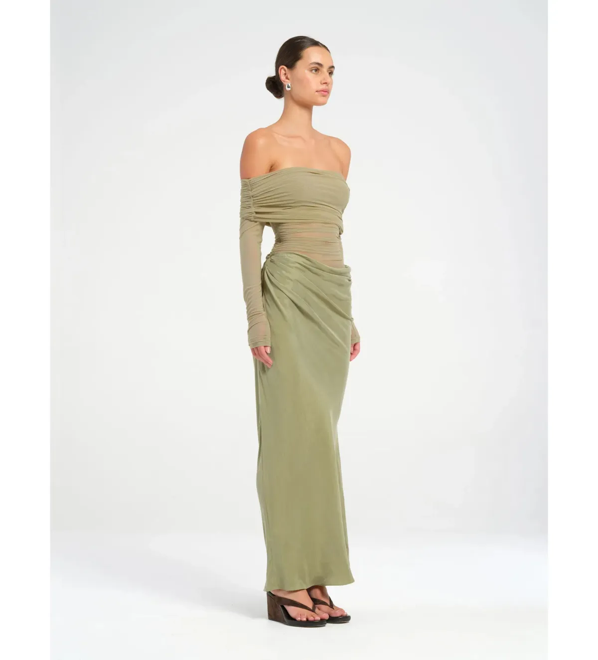 Benni Yasmin Off-Shoulder Maxi Dress in Pistachio Size XL / AU 14 - Image 2