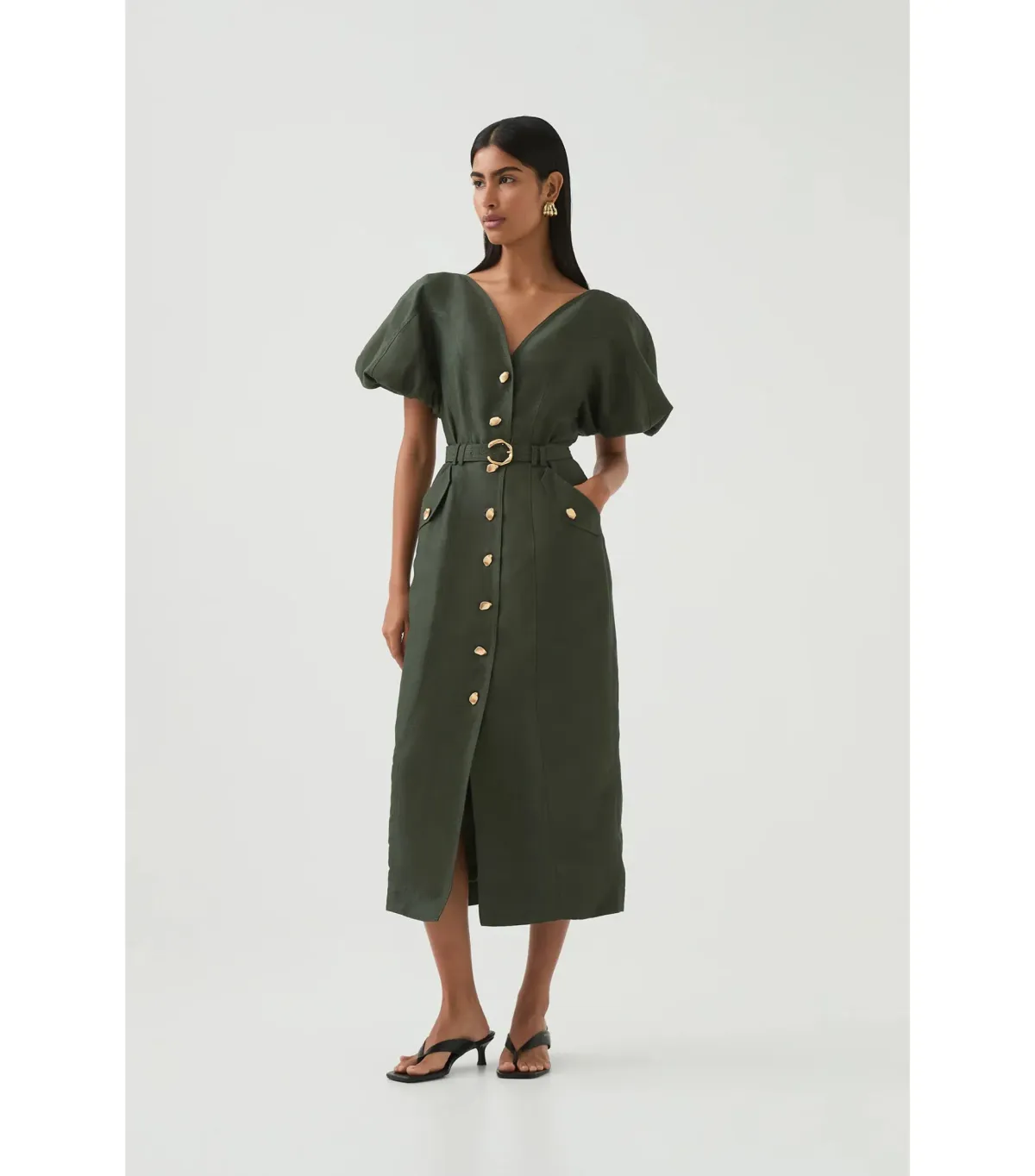 Aje Paloma Utility Midi Dress Midnight Green Size 10 - Image 1