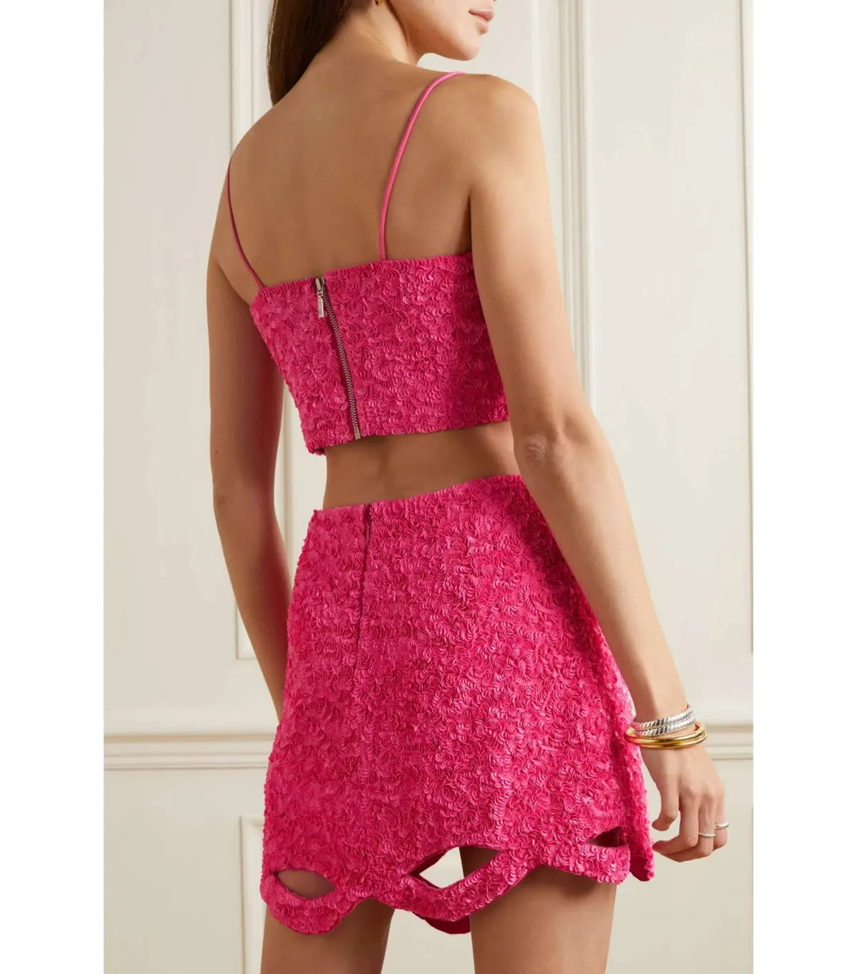 Aje Catara Skirt And Evelyn Crop Rouge Set Sequin Pink Size AU 8 - Image 3