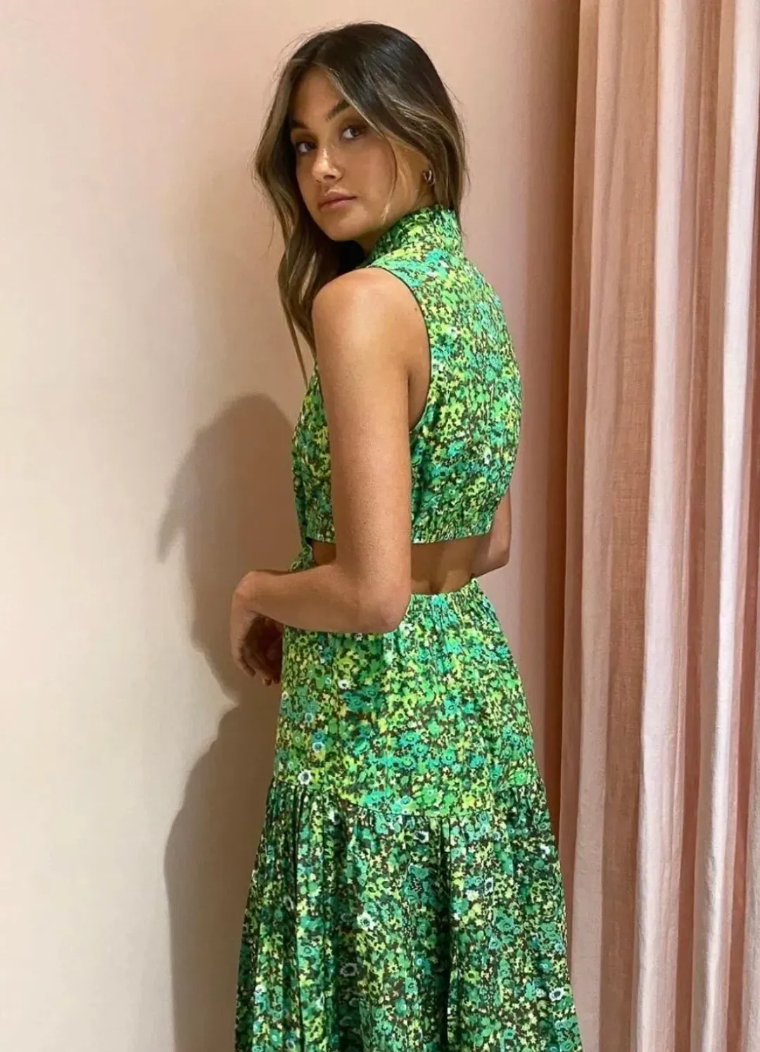 Alemais Phyllis High-Neck Dress Green Size 10  for rent on The Volte - main image