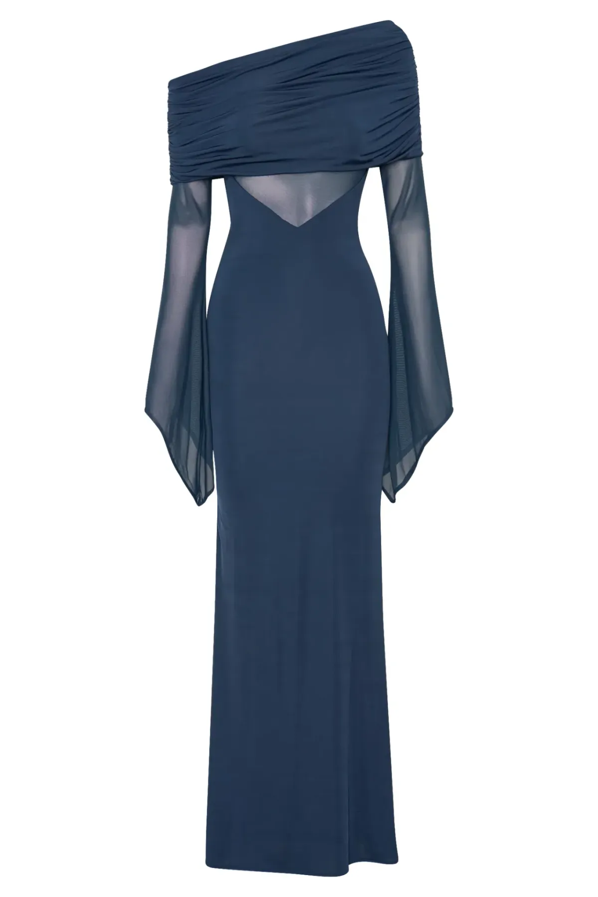 MESHKI Kaitlin One Shoulder Slinky And Mesh Maxi Dress Midnight Blue Size S / Size AU 8 - Image 6