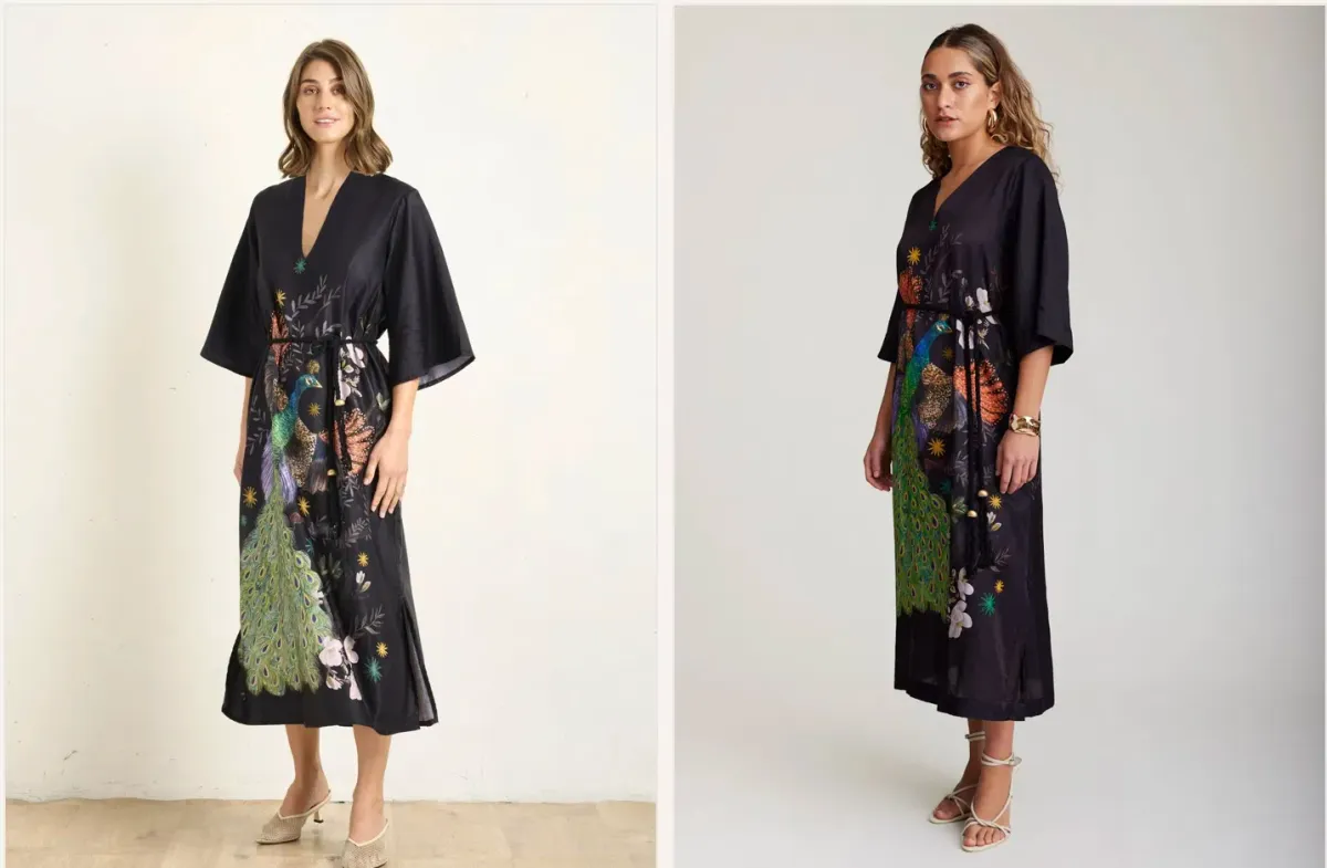 State of Embrace Peacock Kaftan Midi Dress Print Size 18 - Image 2