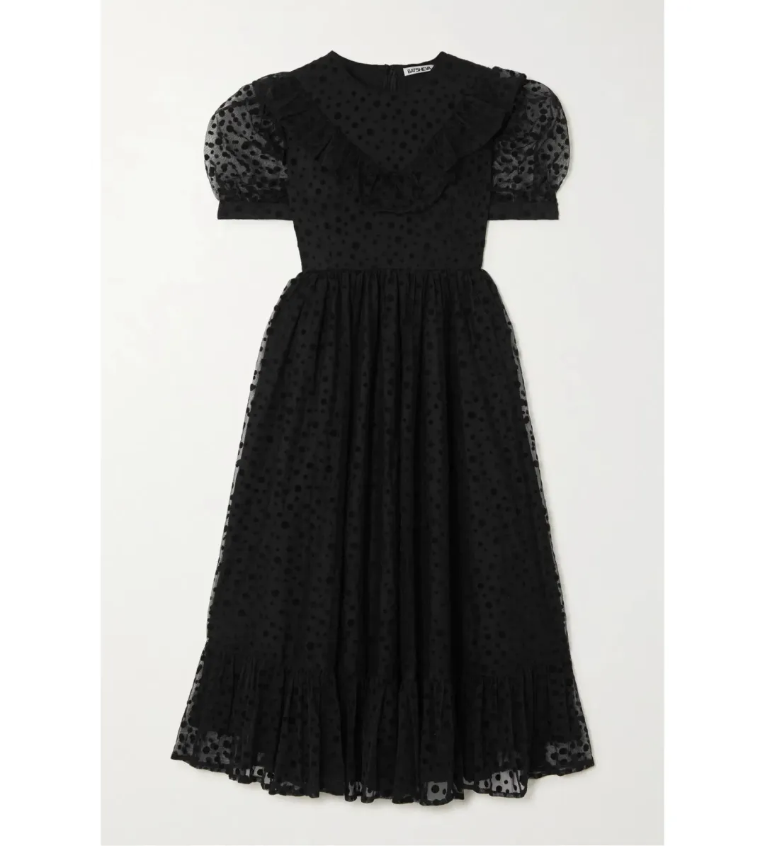Batsheva May Ruffled Polka-Dot Flocked Tulle Midi Dress Black Size AU 18 for rent on The Volte - main image