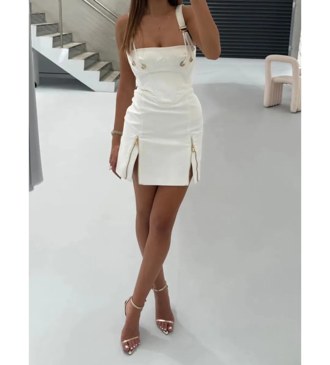 Dion Lee Fan Laced Mini Dress Ivory Size AU 4 for rent on The Volte - main image